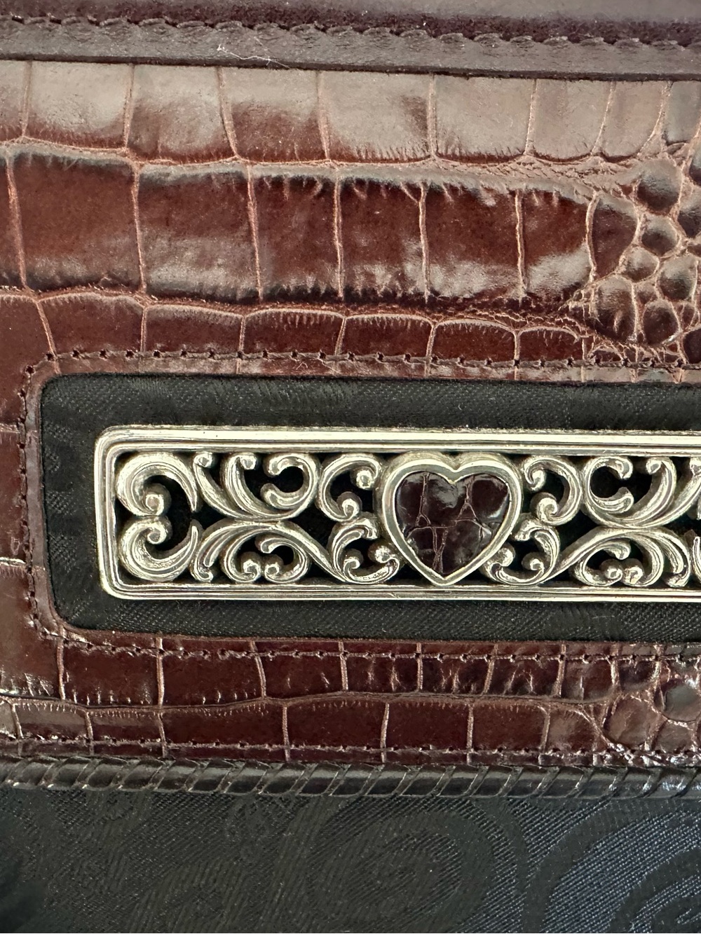 Brighton Brown and black Croc leather Briefcase carry on - Picture 3 of 13